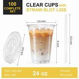 VITEVER [100 Sets - 24oz] Plastic Cups with Lids and Straws, Disposable Cups for Iced Coffee, Smoothie, Milkshake, Cold Drinks - Clear