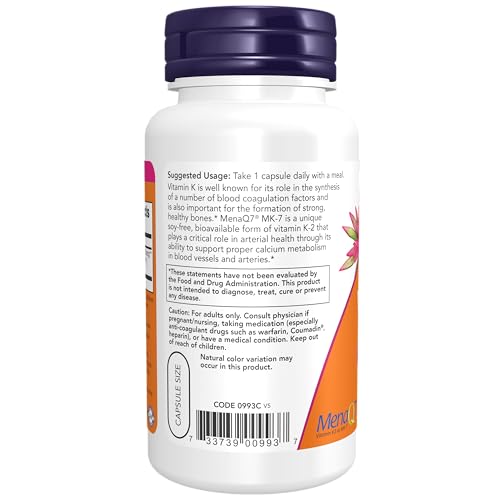 NOW Supplements, MK-7 Vitamin K-2 100 mcg, Cardiovascular Support*, Supports Bone Health*, 120 Veg Capsules