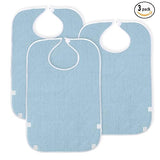 Wave 3 Pack Terry Cloth Bibs for Adults, Senior Citizens, Special Needs, and Hospice or Personal Care, Built-In Crumb Catcher and Clothing Protector, Washable and Reusable