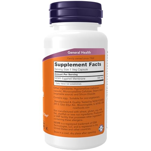 NOW Supplements, Eggshell Membrane (A Unique Biological Matrix Composed of Major Joint Constituents) 500 mg, 60 Veg Capsules