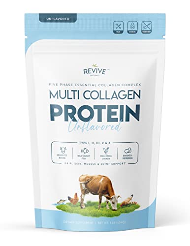 Multi Collagen Hydrolyzed Protein Powder (16oz) - Types I, II, III, V & X - Grass Fed Bovine (Peptan®), Wild Caught Marine, Free Roaming Chicken & Eggshell Collagen Peptides, Non-GMO, GF.