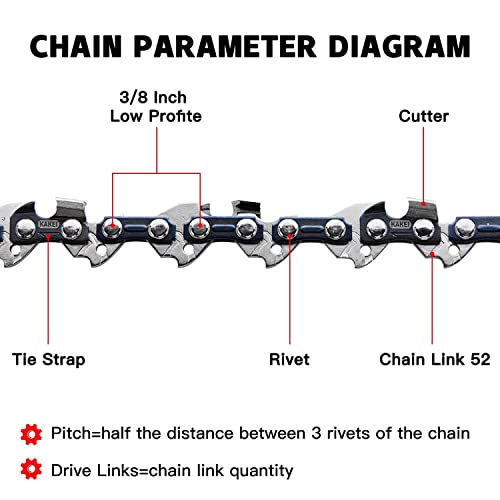 KAKEI 14 Inch Chainsaw Chain 3/8" LP Pitch, 050" Gauge, 52 Drive Links Fits Husqvarna 120, Echo CS-310, Ryobi RY3714 and More- S52 (3 Chains)