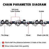 KAKEI 14 Inch Chainsaw Chain 3/8" LP Pitch, 050" Gauge, 52 Drive Links Fits Husqvarna 120, Echo CS-310, Ryobi RY3714 and More- S52 (3 Chains)