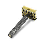 Double Edge Safety Razor by VIKINGS BLADE, Fat & Short Handle, Swedish Steel Blades Pack + Luxury Case. Twist to Open, Reduces Razor Burn, Smooth, Close, Clean Shave (Model: The Chieftain “5 BC”)