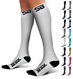 SB SOX Compression Socks (20-30mmHg) for Men & Women – Best Compression Socks for All Day Wear, Better Blood Flow, Swelling! (X-Large, White/Black)