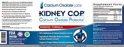 Kidney COP Calcium Oxalate Protector 120 Capsules, Patented Kidney Support for Calcium Oxalate Crystals, Helps Stops Recurrence of Stones, Stronger Than Chanca Piedra Stone Breaker Supplements