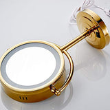 Cavoli 8.5 inch LED Makeup Mirror with 10X Magnification,has Three Colors Lights,Extendable Bathroom Mirror,Tabletop Two-Sided, Antique Brass Finish(8.5in,10X) (Gold, 10x Magnification)