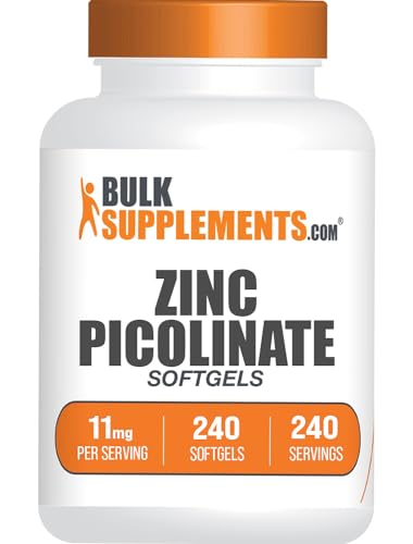 BulkSupplements.com Zinc Picolinate Softgels - Zinc Supplements, Zinc 11mg, Zinc Capsules - Zinc Softgels for Immune Support, Gluten Free - 1 Softgel per Serving, 240 Softgels