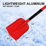 CARTMAN 32.5 Inch Folding Emergency Snow Shovel 3 Piece Aluminum Lightweight Portable Sport Utility Shovel for Car Trunk Camping Garden Beach with Ice Scraper Carrying Bag, Red