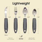 BUNMO Adaptive Utensils for Elderly, Arthritis, Weak Hand Grip & Handicapped | 4 Piece Set | Convenient Travel Pouch | Lightweight | Easy Grip Handles | Stainless Steel | Eat Independently