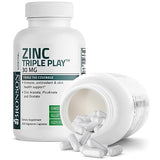 Bronson Zinc Triple Play 30 mg Triple Coverage Immune Support Zinc Supplement with Zinc Acetate, Picolinate & Orotate - Immune, Antioxidant & Skin Health Support - 250 Vegetarian Capsules