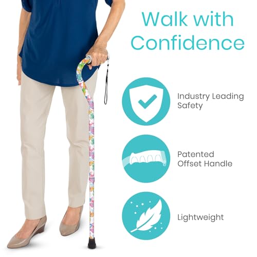 Vive Walking Cane for Women, Men, Elderly - Patented Offset Grip - Lightweight Adjustable Walking Aid with a Non-Slip Tip - Sturdy Balancing Mobility Aid for Seniors, Supports Up to 250lbs (Teal)