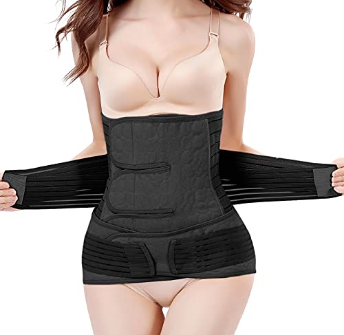 ChongErfei 2 in 1 Postpartum Belly Wrap Waist/Pelvis Belt C-Section Natural Birth Back Support Girdle Postpartum Recovery Belt (Black-3 straps, One Size)