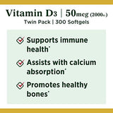 Nature's Bounty Vitamin D3, Vitamin Supplement, Supports Immune System and Bone Health, 50mcg, 2000IU,150 Count (Pack of 2)