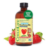 ChildLife Liquid Cod Liver Oil for Kids - Purified Arctic Cod Liver Oil, Supports Healthy Brain Function, All-Natural, Non-GMO, Gluten-Free - Natural Strawberry Flavor, 8 Fl Oz Bottle
