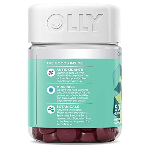 OLLY Flawless Complexion Gummy, Clear and Healthy Skin Support, Vitamins E, A, Zinc, Chewable Supplement, Berry - 50 Count (Pack of 1)