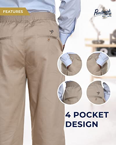 Pembrook Mens Elastic Waist Pants for Seniors - Adaptive Mens Pants for Elderly | Elastic Waist Pants for Men | Senior Elastic Waist Pants Tan