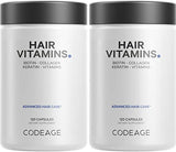 Codeage Hair Vitamins 10000 mcg Biotin, Keratin, Collagen, Vitamin A, B12, C, D3, E, Zinc, Inositol - Hair Care Support for Strength, Thickness Growth - Healthy Hair Supplement Pills - 2 Pack