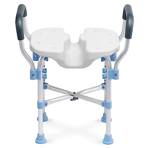 OasisSpace Shower Chair with Removable Arms, Upgraded U-Shaped Shower Seat and Bath Stool Safety Shower Bench for Elderly,Handicap,Disabled, Spa Bathtub Shower Lift Chair with Cutout for Easy Cleaning