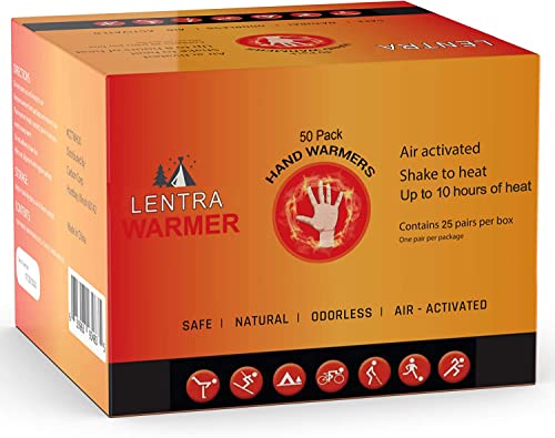 Hot Hand Warmers - 50 Count - 10 Hours Long Lasting Heat, Safe Natural Odorless Air Activated Heat Packs for Hands, Toes and Body - TSA Approved