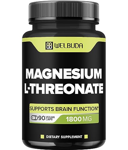 Magnesium L-Threonate Capsules with 12% Purified - 1800Mg - 90 Capsules - Providing 216mg Elemental Magnesium L-Threonate