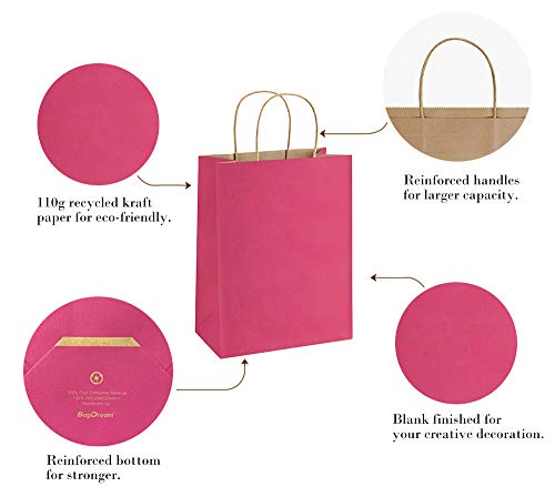 BagDream Hot Pink Gift Bags 8x4.25x10.5 100Pcs Paper Bags, Paper Gift Bags with Handles, Paper Shopping Bags Kraft Bags Party Bags Retail Merchandise Bags