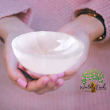 Selenite Crystal Smudge Bowl 4 Inch, 4 Sizes, Hand-Carved, Moroccan Crystal Holder to Charge, Cleanse Crystals, Charging, Smudging Bowl, Spiritual Gifts, Wicca Supplies (4" Large)