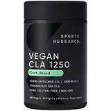 Sports Research Vegan CLA - 1250mg with Active Conjugated Linoleic Acid for Men & Women | Non-GMO, Soy & Gluten Free - 80% (180 Softgels)