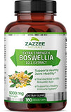 Zazzee Extra Strength Boswellia 10:1 Extract, 5000 mg Strength, 65% Boswellic Acid, 180 Vegan Capsules, 6 Month Supply, Concentrated and Standardized 10X Extract, 100% Vegetarian, All-Natural, Non-GMO