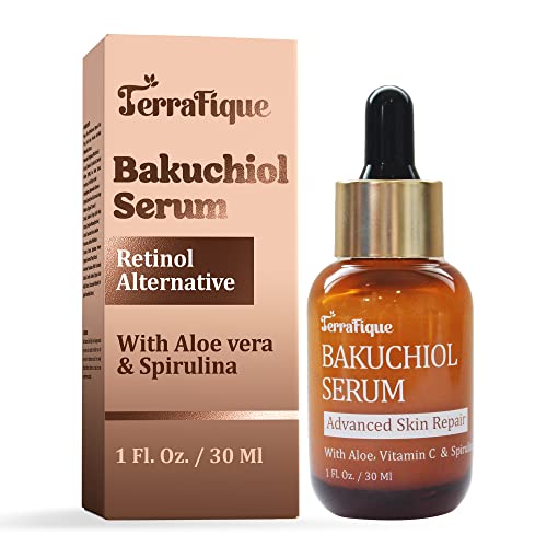 Terrafique Bakuchiol Serum for Face - Bakuchiol Retinol Alternative for Women - Hydrating Serum with Spirulina for Facial Skin - Anti Aging Wrinkle Serum - 1 Fl. Oz.