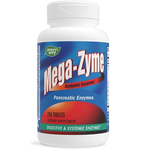 Nature's Way Mega-Zyme Systemic Enzymes, Relieves Occasional Muscle Soreness and Discomfort*, Pancreatic Enzymes, Digestive Support*, Reduces Occasional Digestive Discomfort*, 200 Tablets