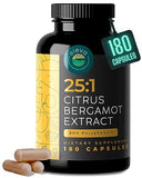 Citrus Bergamot Extract 1000mg Capsules — Contains 25:1 Citrus Bergamont, 50% Polyphenols Extract and Black Pepper — Natural Formula is Vegan and Non-GMO — 180 Capsules