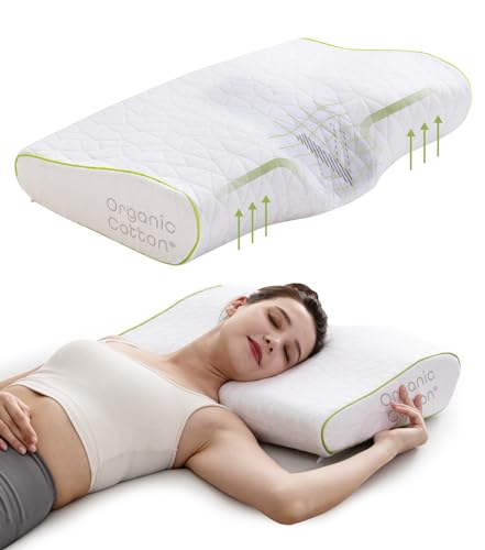 Vaverto Adjustable Contour Memory Foam Pillow - King Size - Orthopedic Neck Support, Pain Relief, Washable, Organic Cotton Cover Ergonomic Cervical - Ideal for Side, Back & Stomach Sleepers…