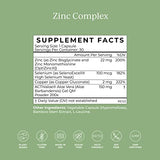 CYMBIOTIKA Zinc Complex, High Absorption Zinc Supplement with Copper, Including Zinc Picolinate, Zinc Monomethione, & Sucrosomial Zinc, Powerful Immune System Booster for Adults, Non-GMO, 30 Capsules