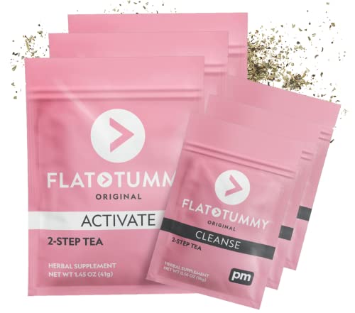 Flat Tummy Tea Detox Tea (4 Week Program) – 2-Step Detox Tea to Boost Energy & Reduce Bloating* - All Natural Detox Cleanse w/Green Tea, Lemon Balm, Dandelion, Fennel, & More - Digestion support (3 Pack)