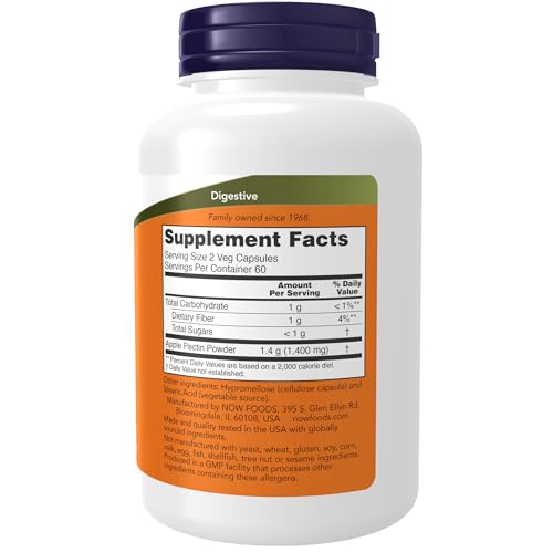 NOW Supplements, Apple Pectin 700 mg, Dietary Fiber, Intestinal Support*, 120 Veg Capsules