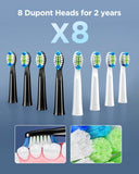 Bitvae Electric Toothbrushes 2 Pack Sonic Toothbrush with Holders, Dual Ultrasonic Electronic Toothbrush 8 Brush Heads 5 Modes, Rechargeable Power Toothbrush for 30 Days Using, Black & White