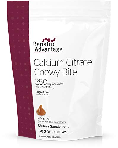 Bariatric Advantage Calcium Citrate Chewy Bites 250mg with Vitamin D3 for Bariatric Surgery Patients Including Gastric Bypass and Sleeve Gastrectomy, Sugar Free - Caramel Flavor, 60 Count