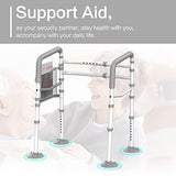 Agrish Stand Alone Toilet Safety Rail - Adjustable Width & Height Fit Any Toilet, Medical Toilet Frame for Elderly Handicap Disabled, Folding Handrails with Storage and Padded Handles(White Grey)