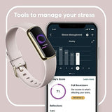 Fitbit Luxe-Fitness and Wellness-Tracker with Stress Management, Sleep-Tracking and 24/7 Heart Rate, One Size S L Bands Included, Lunar White/Soft Gold Stainless Steel, 1 Count