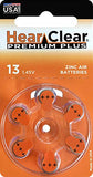 Hear Clear Size 13 PR48 Hearing Aid Batteries Orange Tab (60 Batteries)