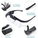 LED Head Mount Magnifier Glasses with 3 Detachable Lenses 2 Led Professional Jeweler Loupe Light USB Rechargeable Hands Free Headband Magnifying Glass for Reading Watch & Electronic Repair Sewing