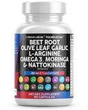 Beet Root Capsules 6000mg Olive Leaf 6000mg Nattokinase 4000 FU Garlic Extract 2000mg L-Arginine 400mg Omega 3 Red Yeast Rice Hibiscus Danshen - Healthy Support Supplement - USA Made