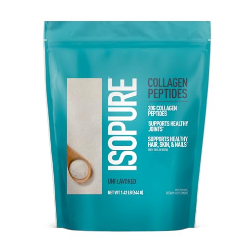 Isopure Collagen Peptides Powder, Promotes Hair, Nail, Skin and Joint Health, 28 Servings, Unflavored, with Vitamin C, with Biotin