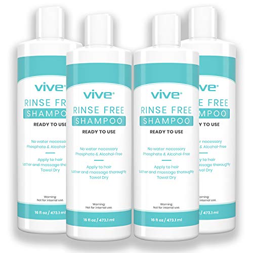 Vive Rinse Free Shampoo (4 Pack) - 16 Ounce Waterless Foam Wash For Elderly, Bedridden Patients, Women, Men - No Water Shower Cap Alternative For Washing Sensitive Skin - For Hospital, Camping, Hiking