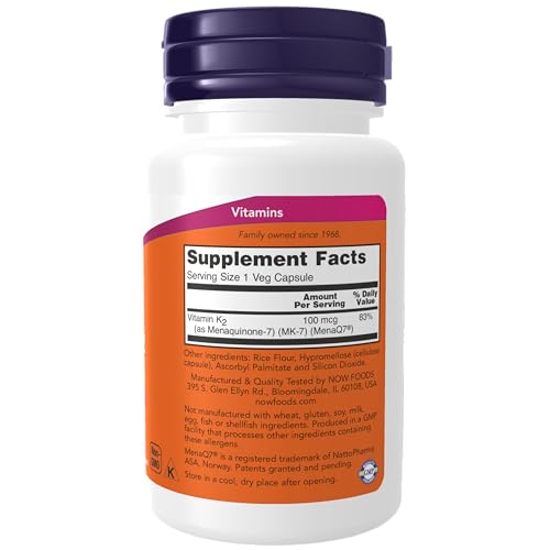 NOW Supplements, MK-7 Vitamin K-2 100 mcg, Cardiovascular Support*, Supports Bone Health*, 60 Veg Capsules