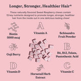 Chewsy Beautiful Hair Chews, Promotes Longer, Stronger, Healthier Hair, Biotin, Vitamins C, A, B12, D3, Goji Berry for All Hair Types – Individually Wrapped Hair Vitamin Fruity Chews,30-Day Supply (2)