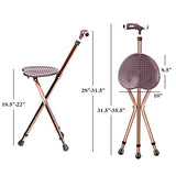 GYMAX Walking Stick Chair Combo, Folding Cane Seat with LED Light, Massage Seat Board & Ergonomic Handle, Adjustable Anti-Skid Walking Stick with Stool, Lightweight Outdoor Travel Rest Stool (Coffee)