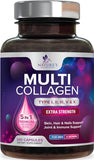 Multi Collagen Complex Pills - Type I, II, III, V, X, Grass Fed & Non-GMO Hydrolyzed Collagen Peptides Supplement - Supports Hair, Nails, Skin & Joint Health, Gluten-Free, Paleo & Keto - 240 Capsules