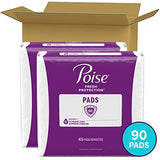 Poise Incontinence Pads & Postpartum Incontinence Pads, 6 Drop Ultimate Absorbency, Long Length, 90 Count (2 Packs of 45), Packaging May Vary